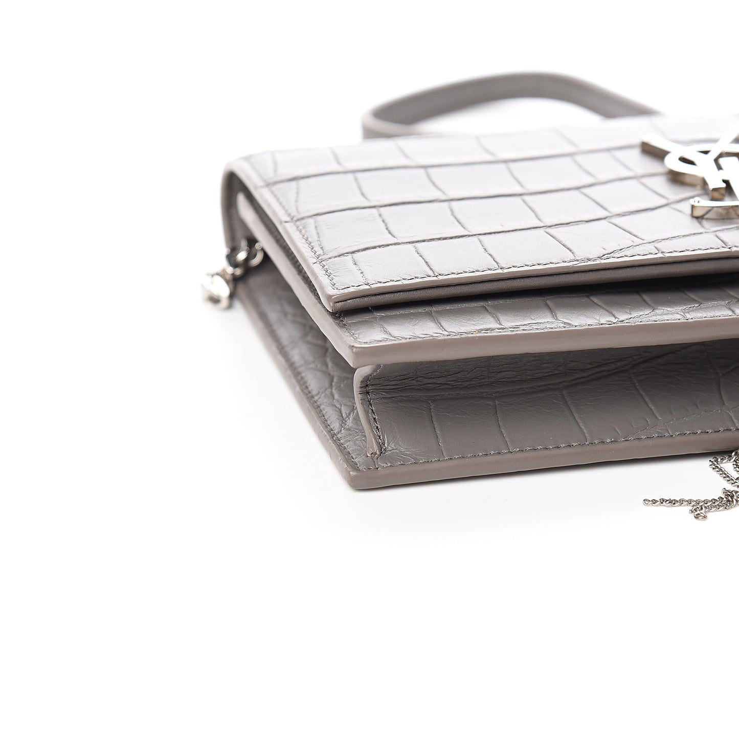 Calfskin Crocodile Embossed Kate Monogram Tassel Chain Wallet Fog