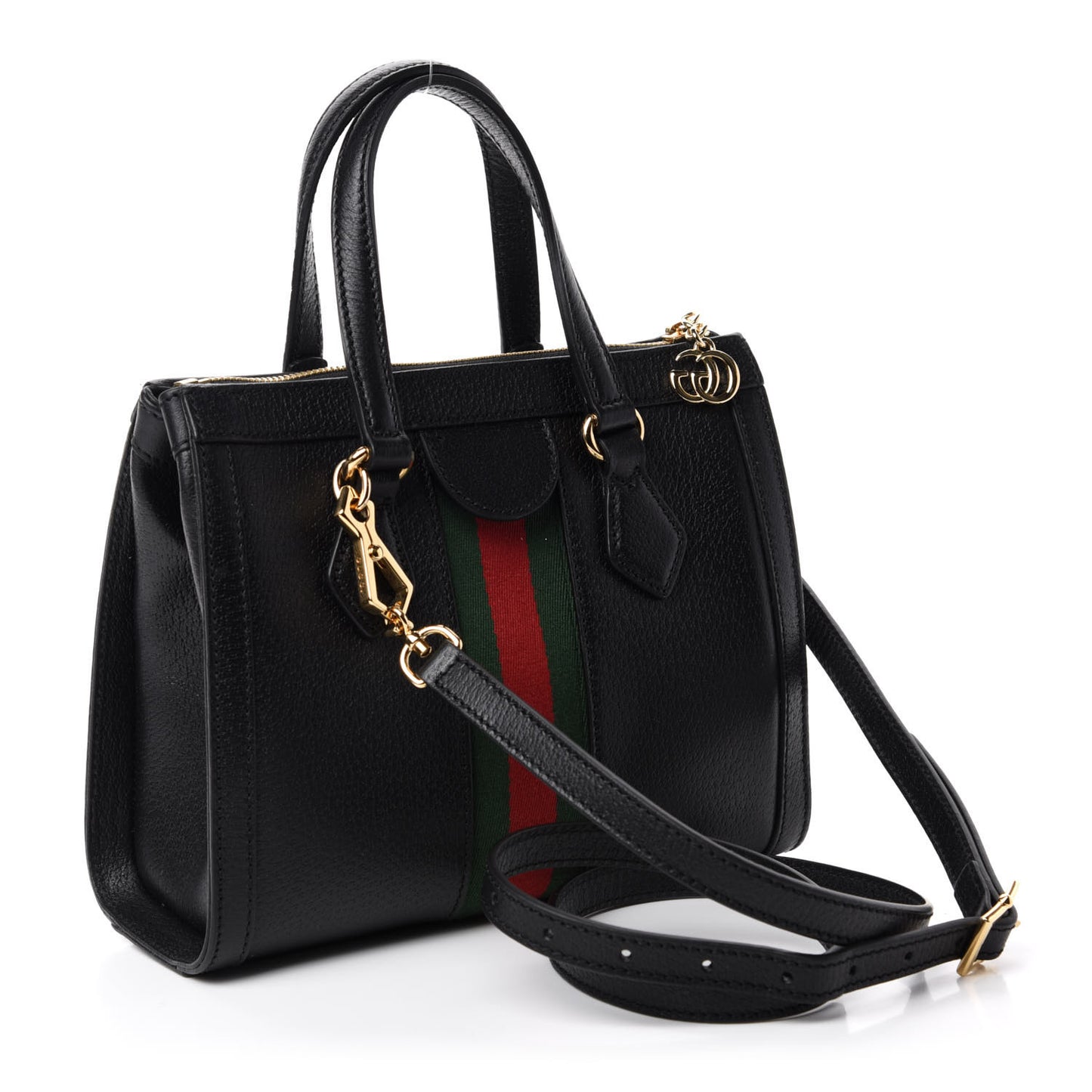 Textured Calfskin Web Small Ophidia Tote Bag Black