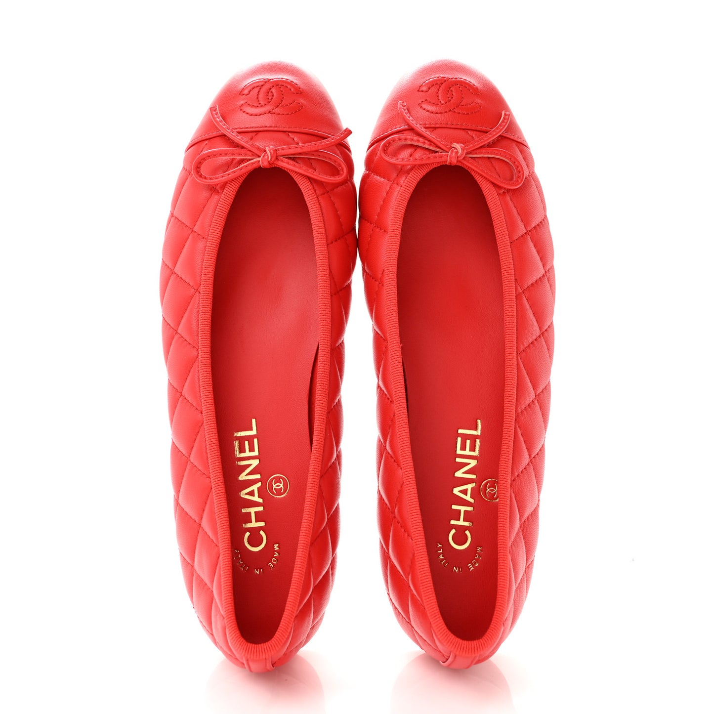Lambskin Quilted CC Cap Toe Ballerina Flats 39.5 Red