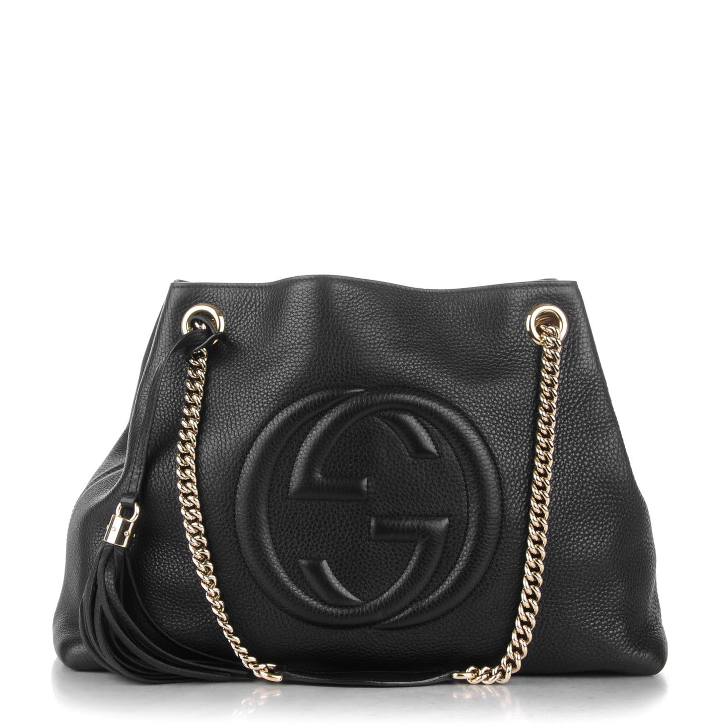 Pebbled Calfskin Medium Soho Chain Shoulder Bag Black