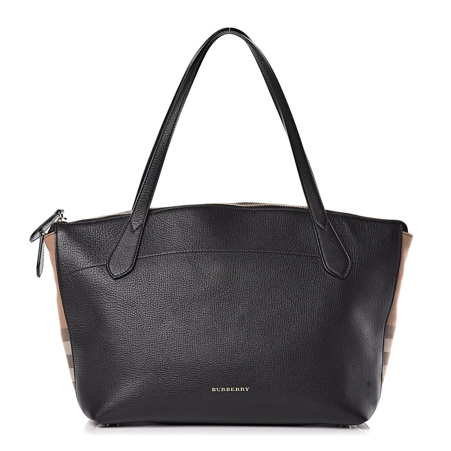 Burberry Derby Calfskin House Check Medium Welburn Tote Black 1 of 11