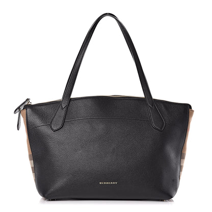 Burberry Derby Calfskin House Check Medium Welburn Tote Black 1 of 11