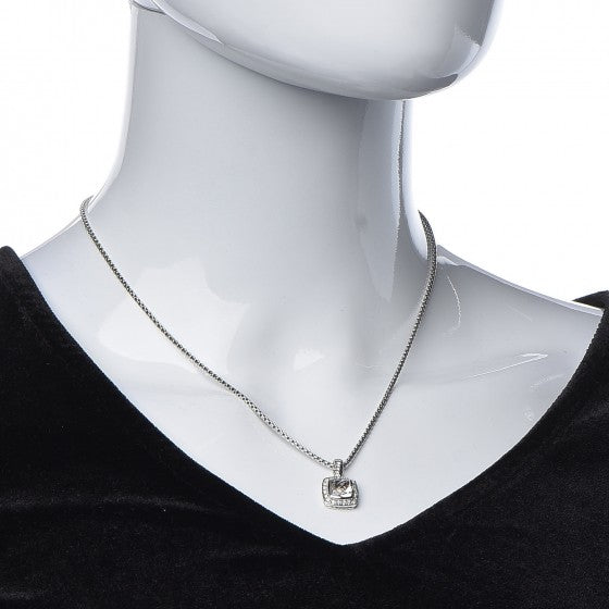 Sterling Silver Diamond White Topaz 7mm Petite Albion Pendant Necklace