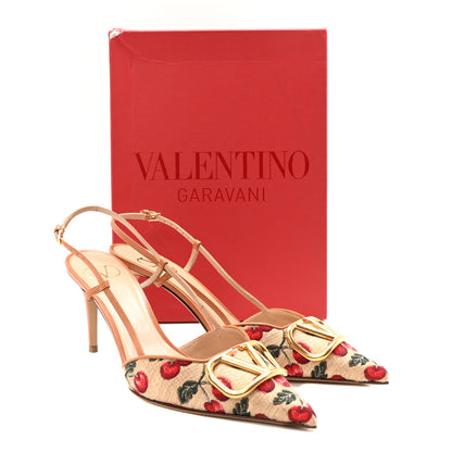 Valentino Garavani Jacquard Raffia Cherrfic Vlogo Slingback 80mm Pumps 41 Natural Red 9 of 9