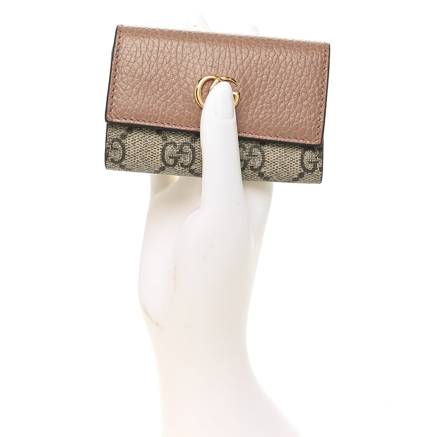 Dollar Calfskin GG Supreme Monogram GG Marmont 6 Key Holder Case Porcelain Rose Beige Ebony