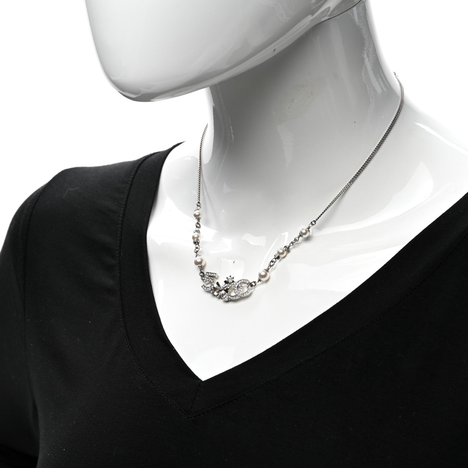 Chanel Crystal Pearl Star 5 CC Necklace Silver 2 of 6