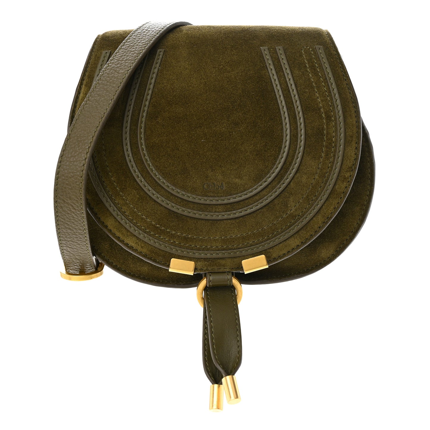 Suede Calfskin Small Marcie Saddle Bag Deep Olive