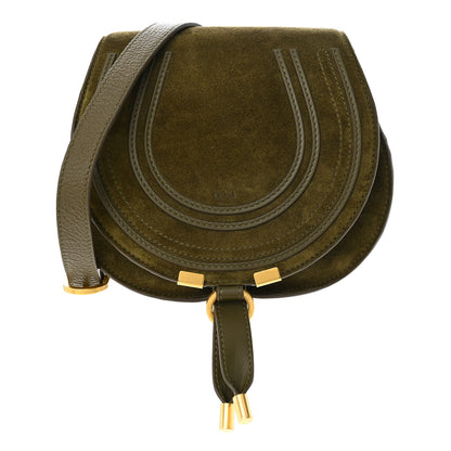 Chloe Suede Calfskin Small Marcie Saddle Bag Deep Olive 1 of 11