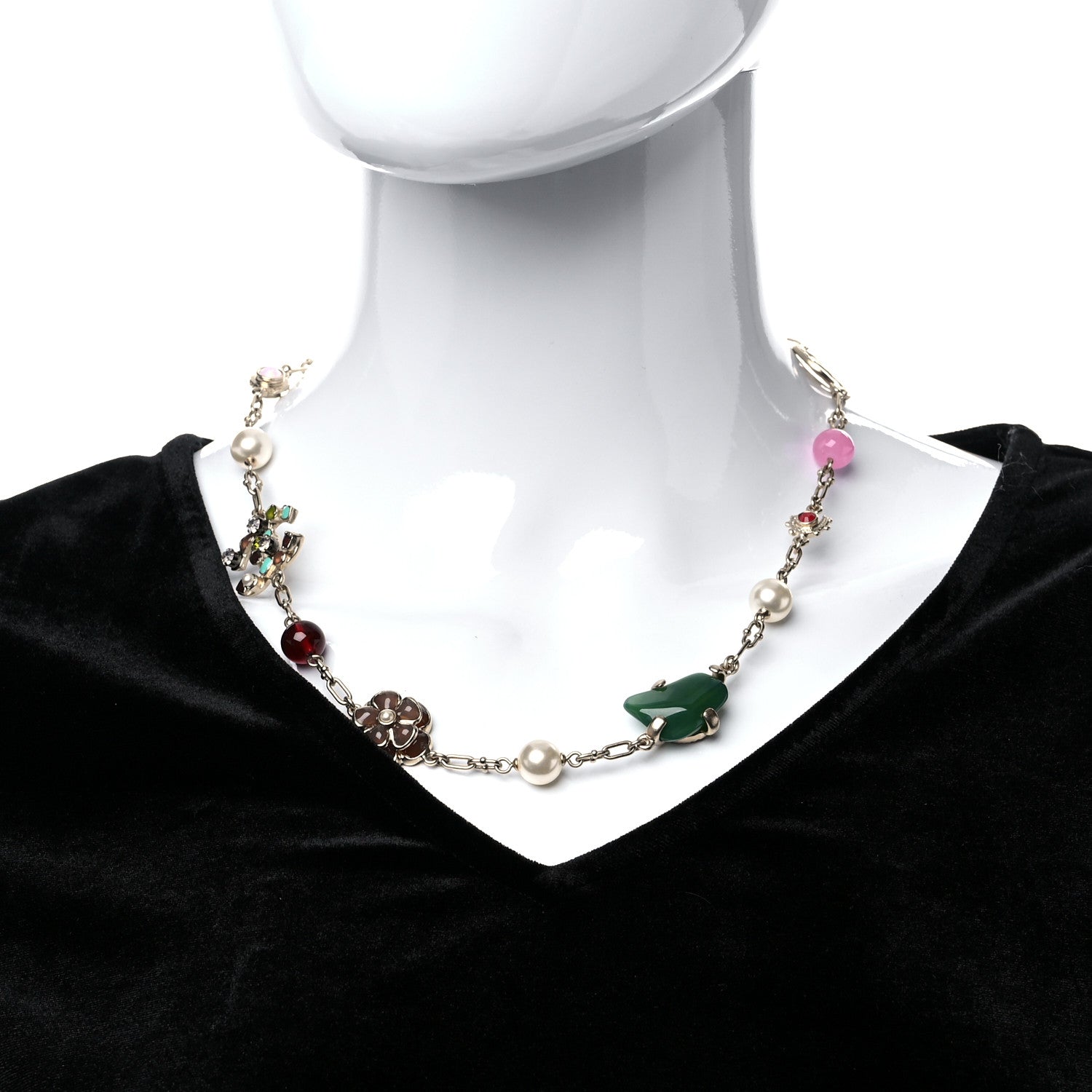 Chanel Gripoix Crystal Pearl CC Floral Short Necklace Gold Multicolor 3 of 5