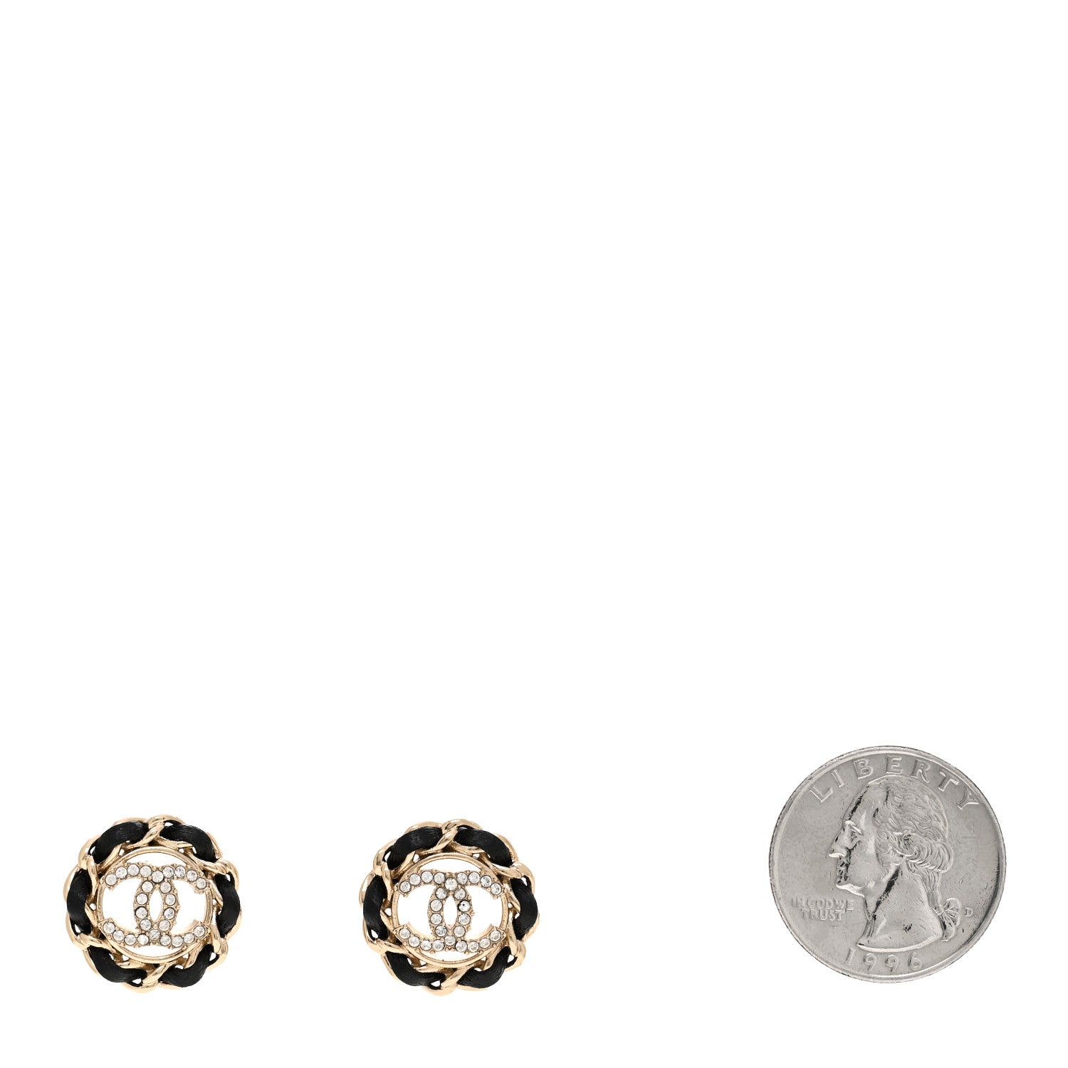 Chanel Crystal Lambskin Chain CC Stud Earrings Black Gold 2 of 5
