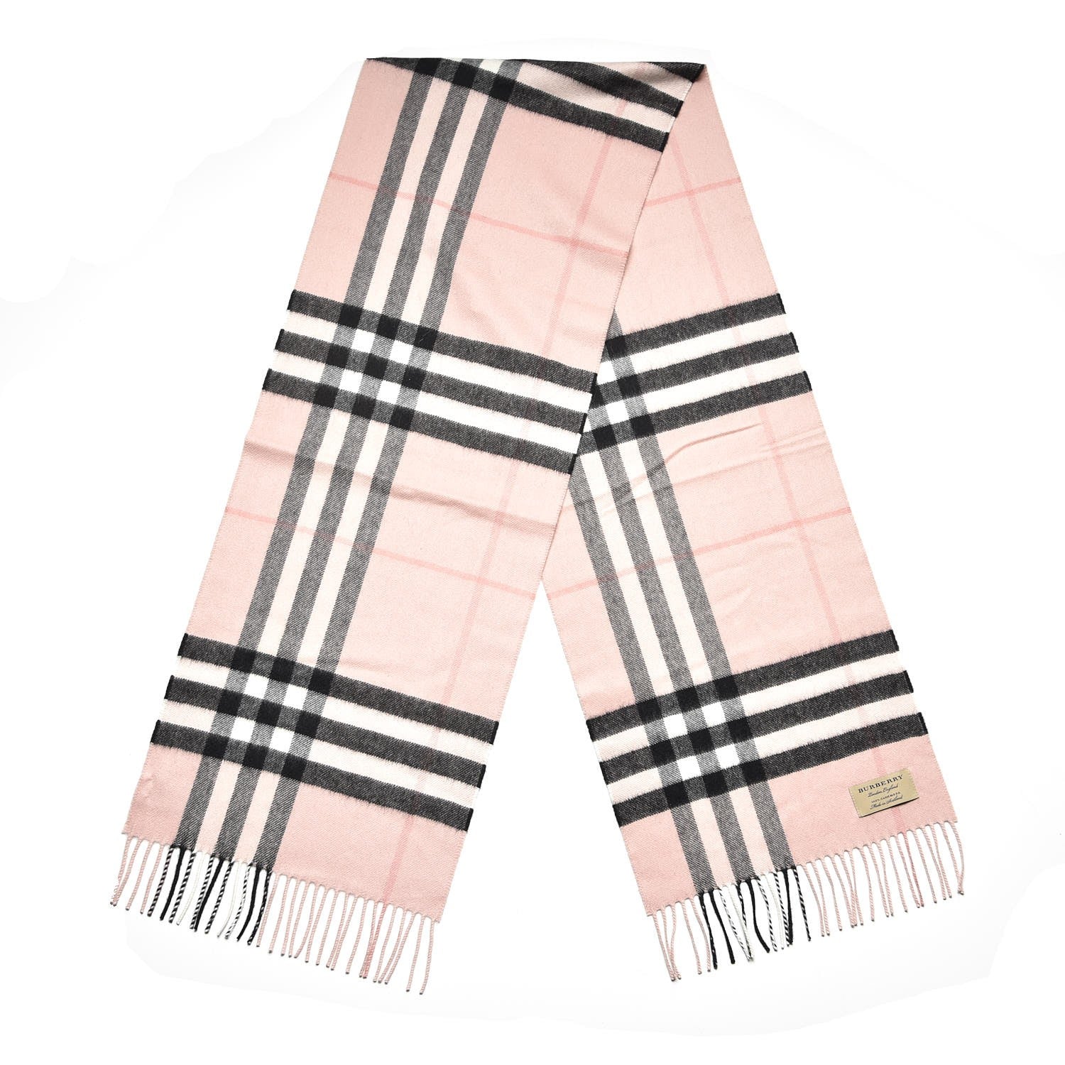Burberry Cashmere Giant Heritage Check Fringe Scarf Ash Rose 3 of 6