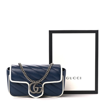 Gucci Vintage Effect Calfskin Matelasse Diagonal Super Mini Torchon GG Marmont Shoulder Bag Blue Agata Mystic White 11 of 11