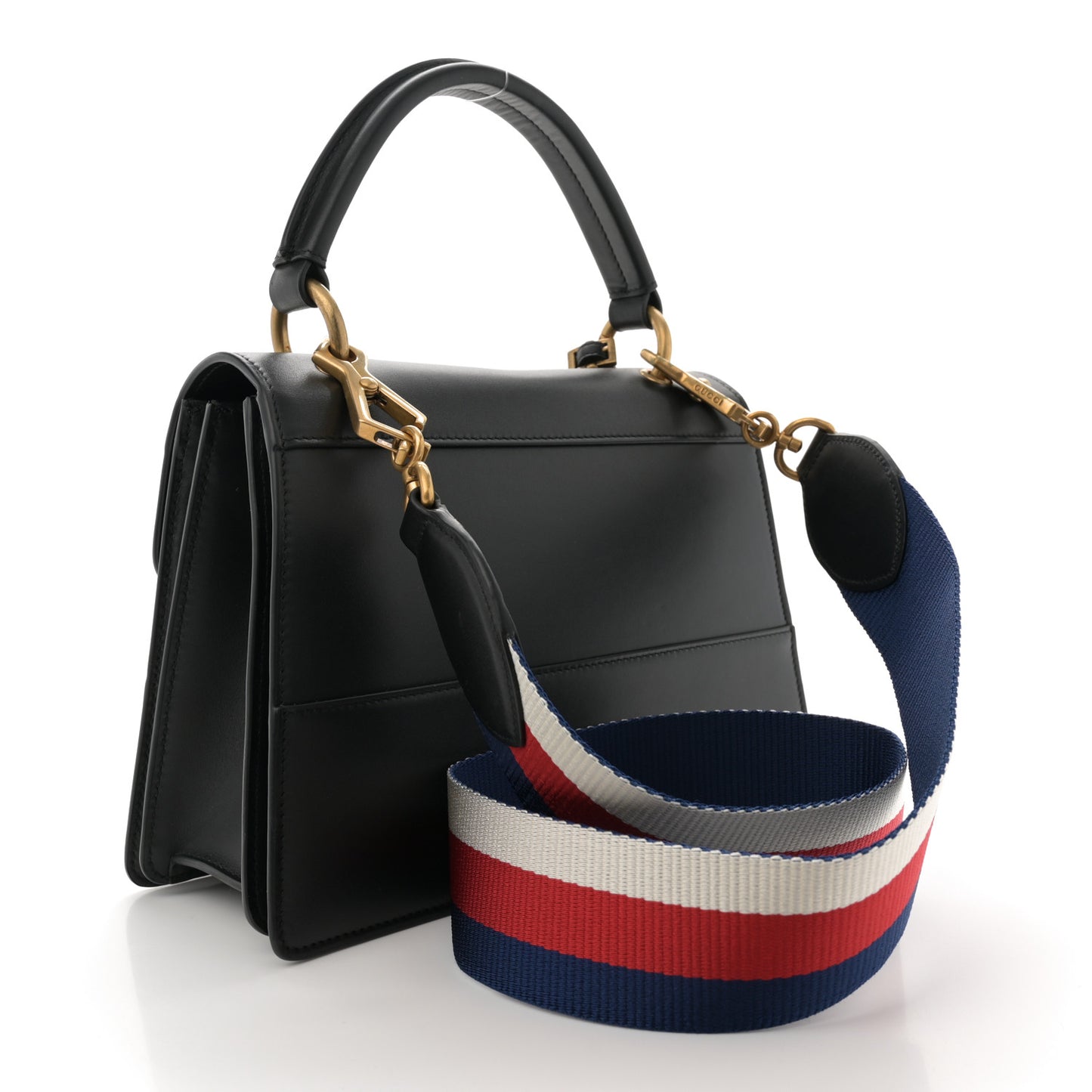 Calfskin Sylvie Web Small Queen Margaret Top Handle Bag Black