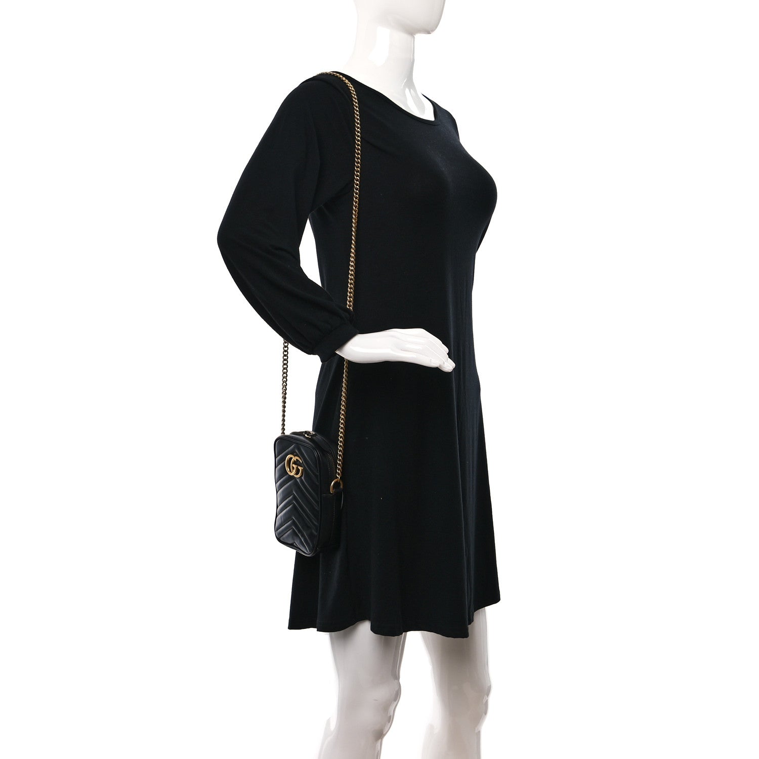 Gucci Calfskin Matelasse Mini GG Marmont Crossbody Bag Black 2 of 9