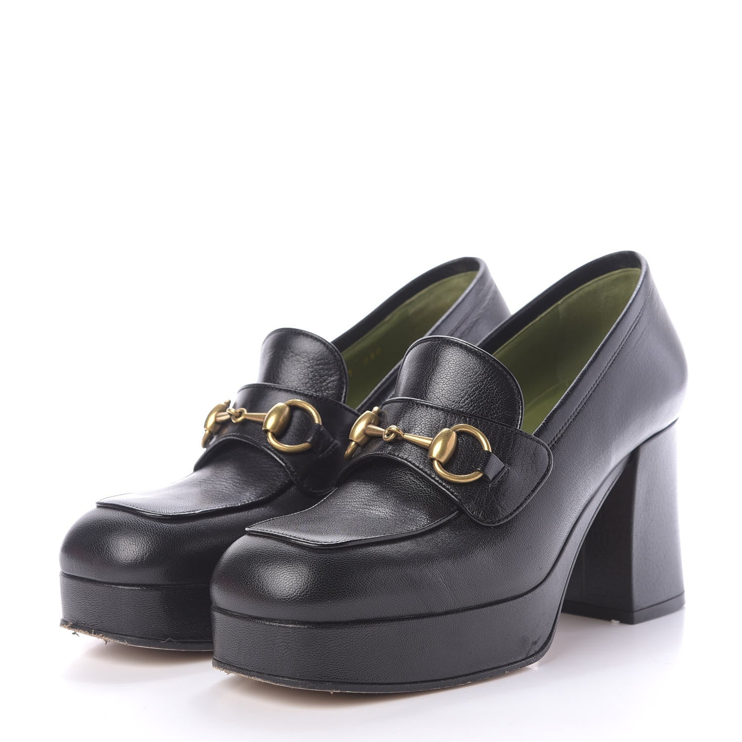 Gucci Goatskin Houdan Mid Heel Platform Loafers 37 Black 3 of 13