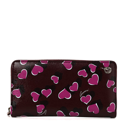 Gucci Calfskin Heartbeat Print Zip Around Wallet New Wine 1 of 9