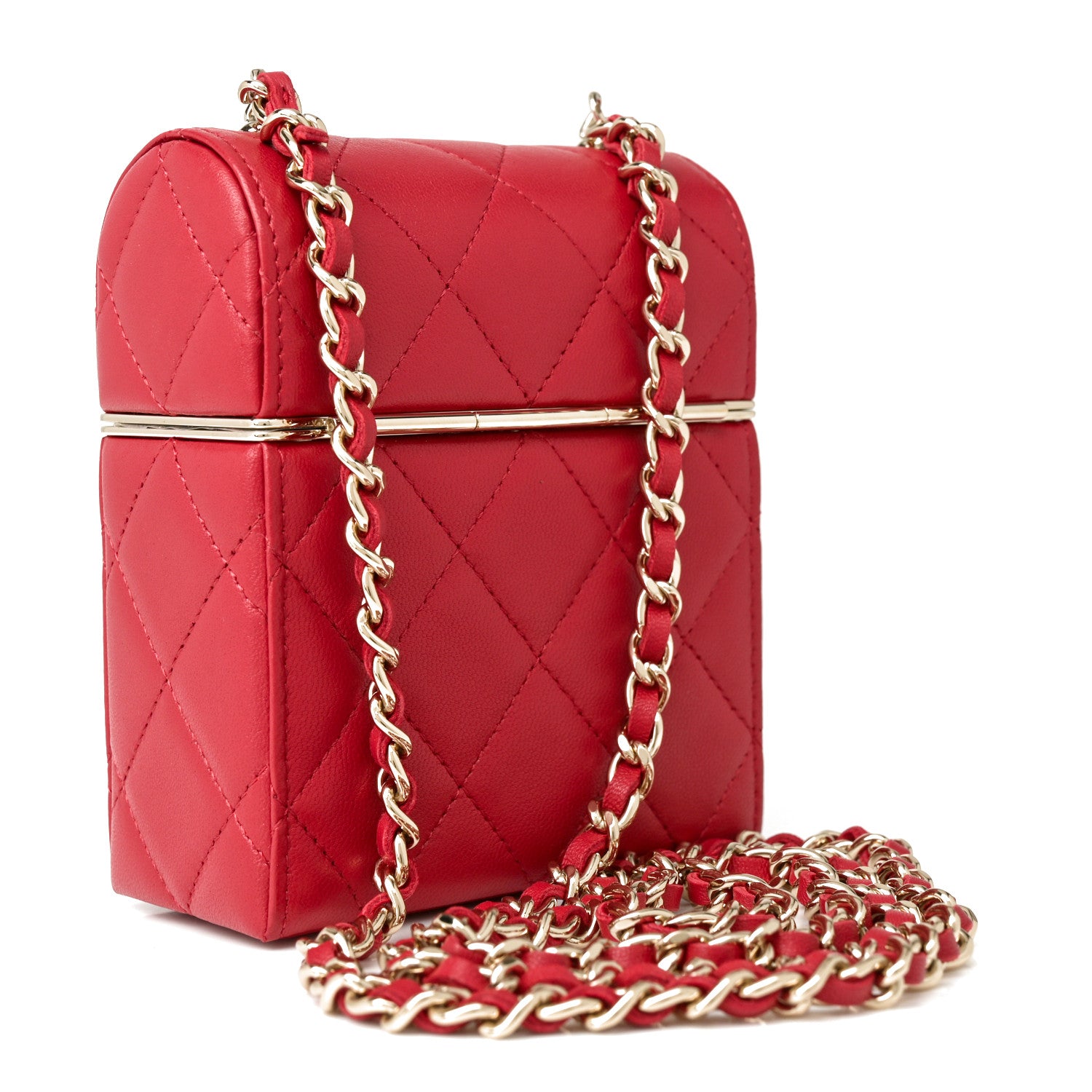 Chanel Lambskin Quilted Small Box With Chain Red 4 of 11