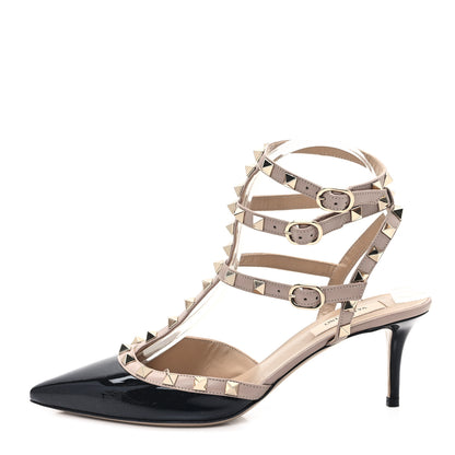 Valentino Garavani Patent Nappa Rockstud Ankle Strap 65mm Pumps 39 Black Poudre 1 of 10
