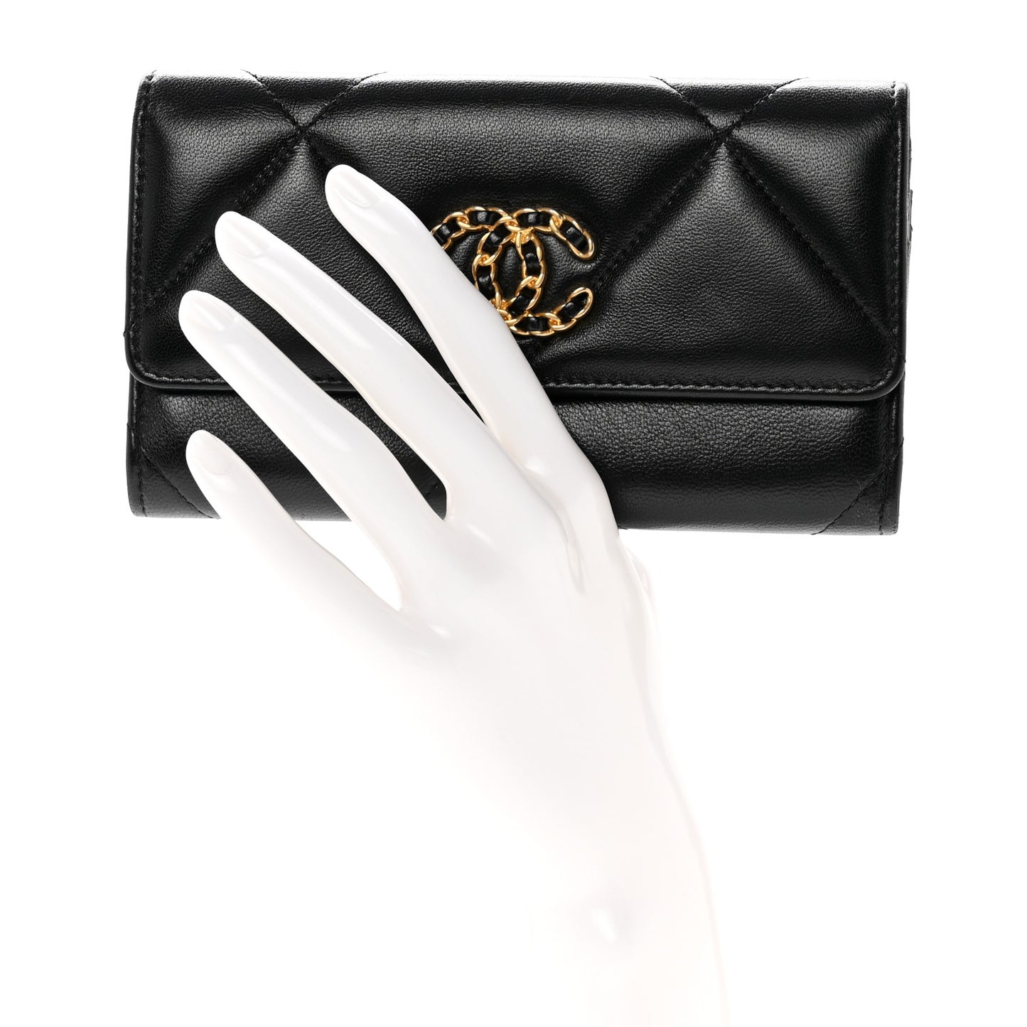 Lambskin Quilted Chanel 19 Flap Wallet Black