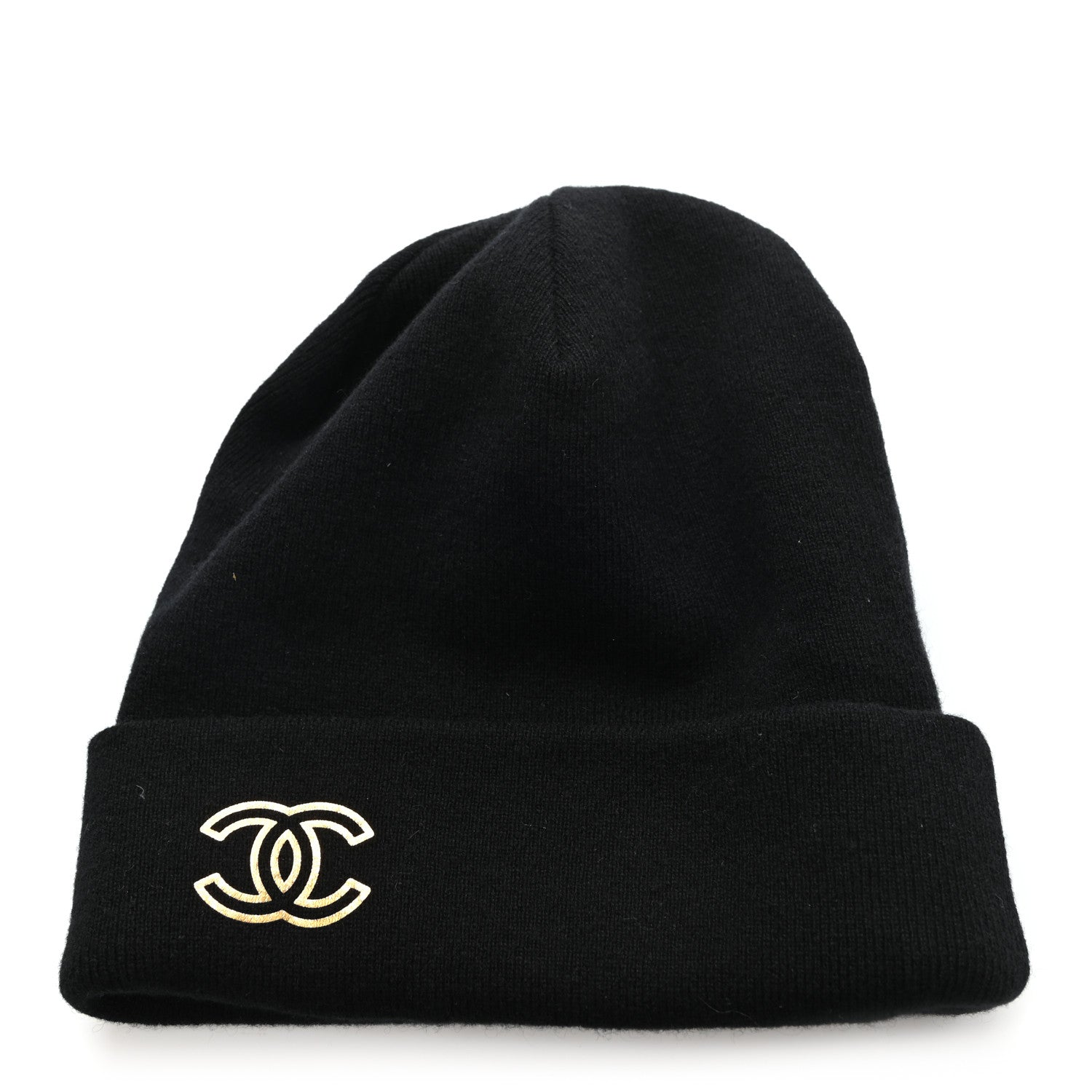 Chanel Cashmere CC Beanie Hat Black Gold 1 of 4