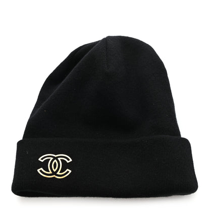 Chanel Cashmere CC Beanie Hat Black Gold 1 of 4