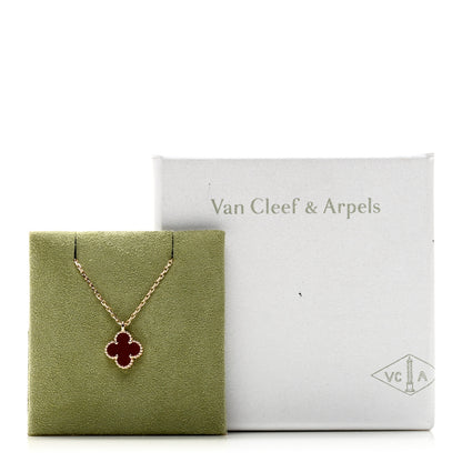 Van Cleef & Arpels 18K Rose Gold Carnelian Sweet Alhambra Pendant Necklace 6 of 6