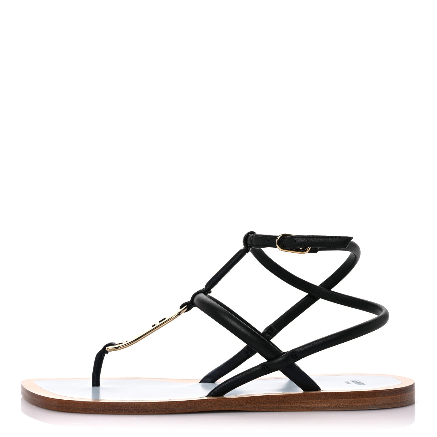 Fendi Nappa O’Lock Flat Thong Sandals 38 Black 1 of 9