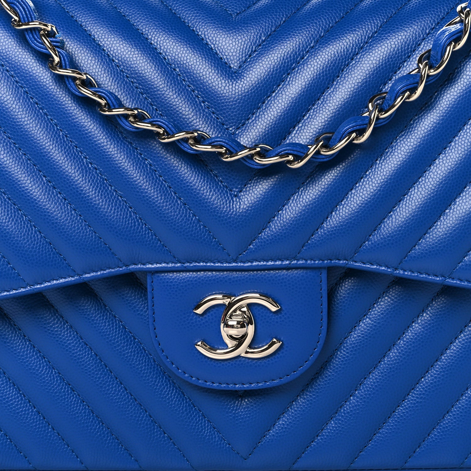 Chanel Caviar Chevron Quilted Jumbo Double Flap Blue 7 of 9