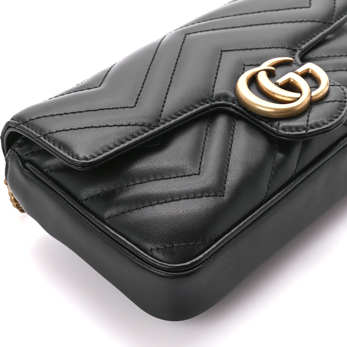 Calfskin Matelasse Mini GG Marmont Shoulder Bag With Case Black White