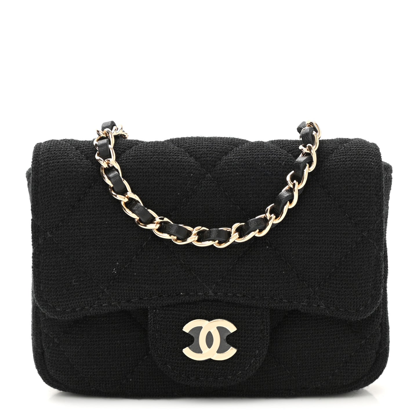 Jersey Quilted Flap Chain Waist Bag Black