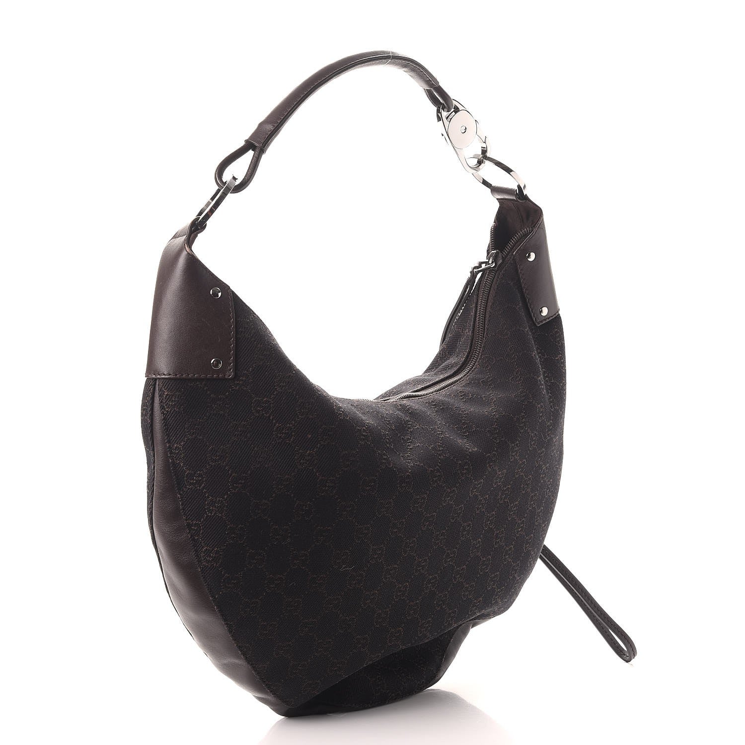 Gucci Denim Monogram Half Moon Hobo Dark Brown 3 of 13
