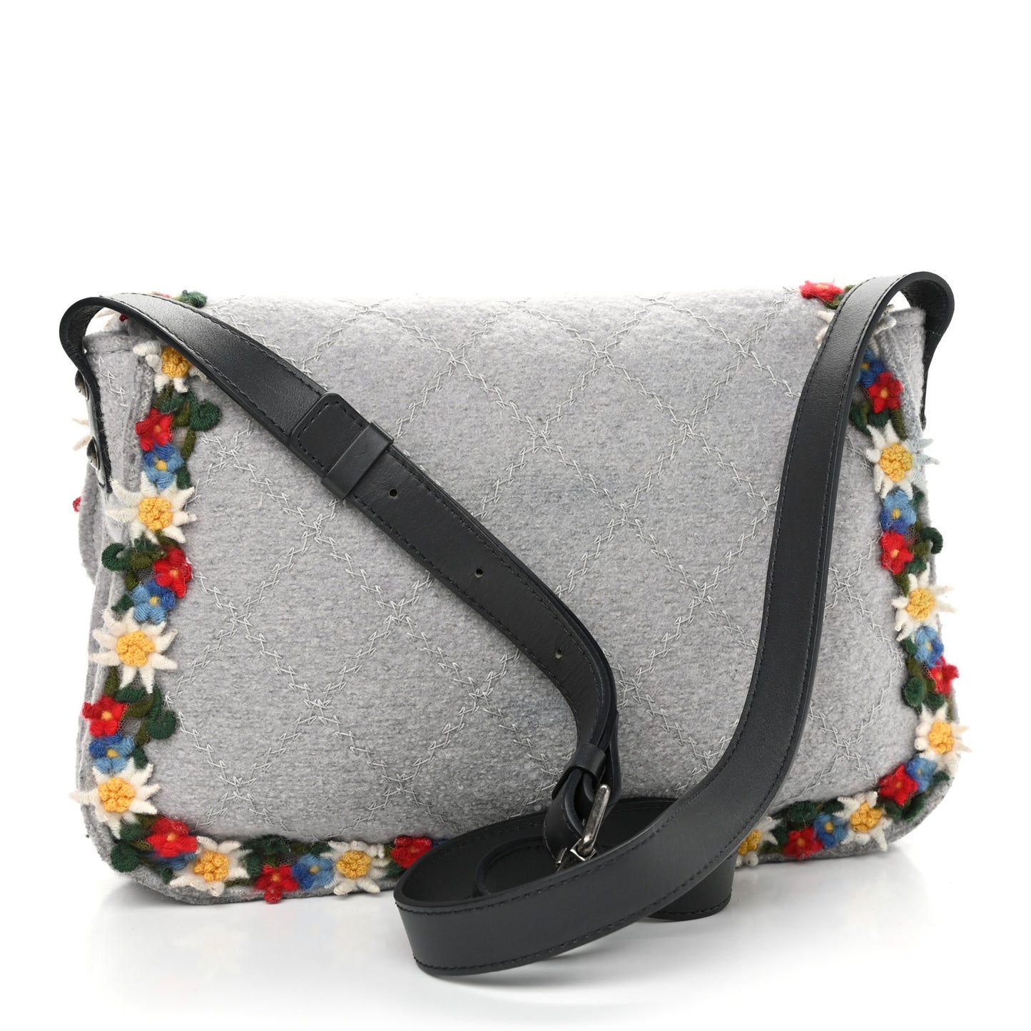 Felt Embroidered Small Crest Austrian Satchel Light Grey