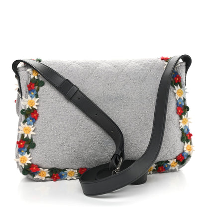 Chanel Felt Embroidered Small Crest Austrian Satchel Light Grey 3 of 15