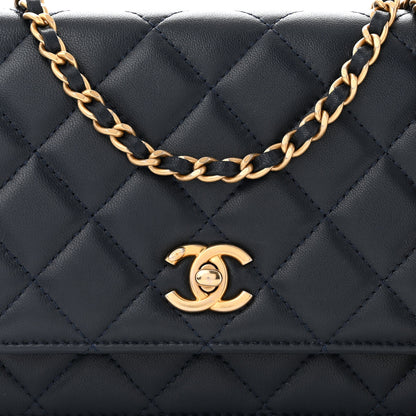 Chanel Lambskin Quilted Pearl Crush Wallet on Chain WOC Navy 9 of 11