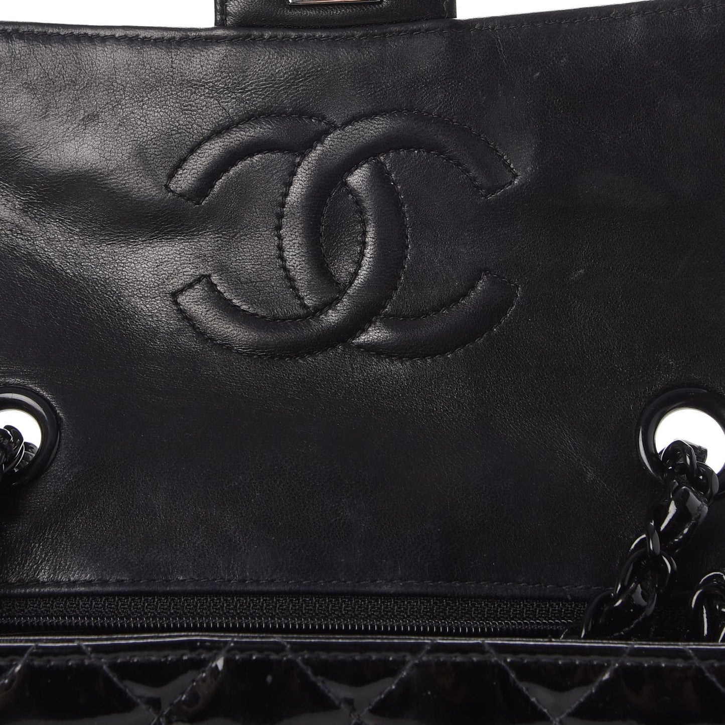 Patent Calfskin Quilted Mini Square Flap So Black