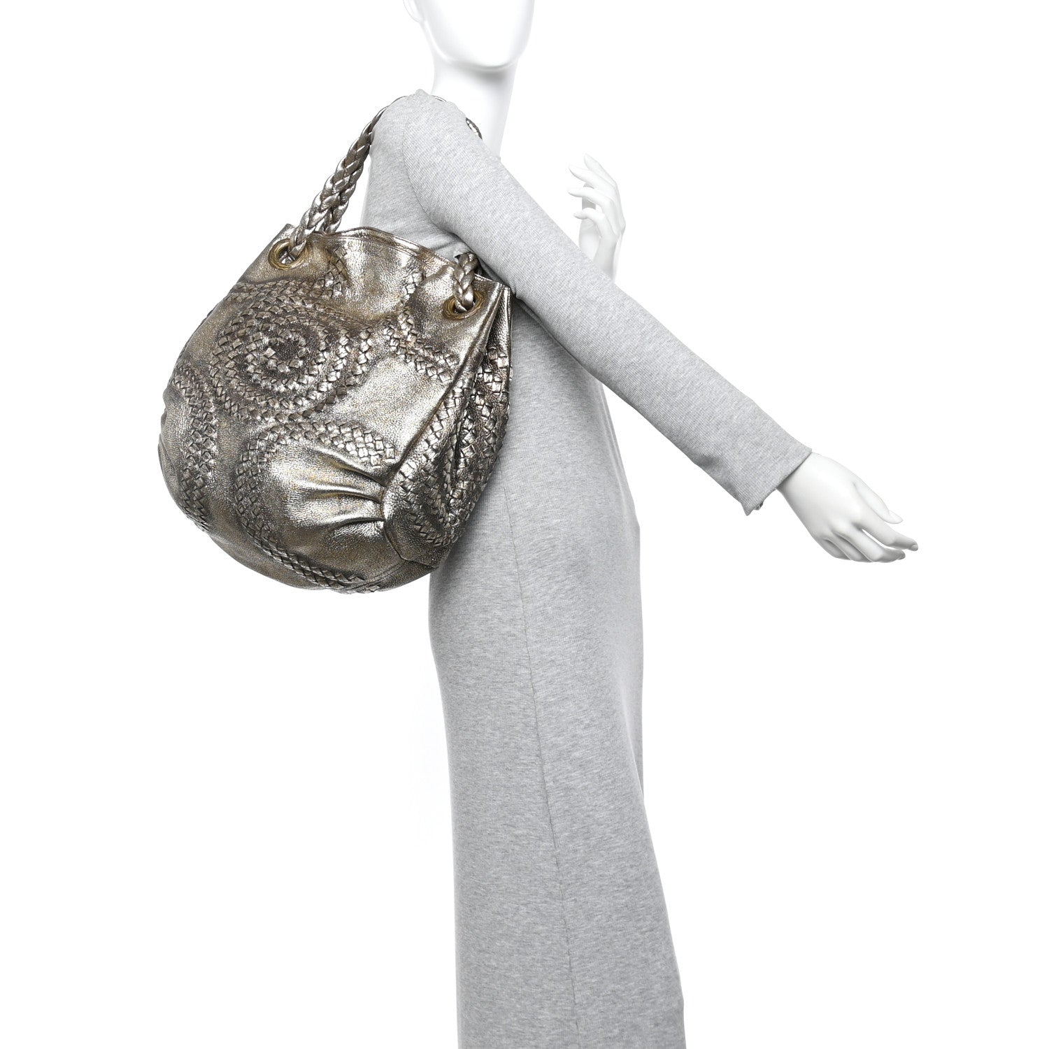 Bottega Veneta Metallic Cervo Illusion Hobo Platino Ossidato 2 of 9