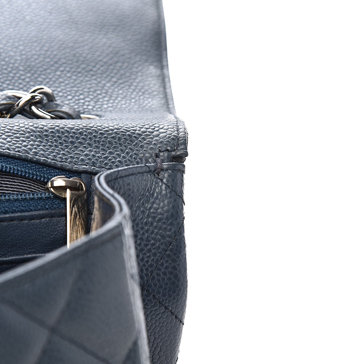 Caviar Quilted Jumbo Single Flap Dark Blue