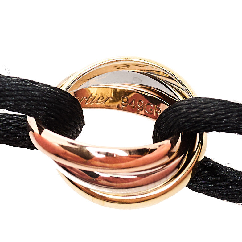 18k Pink Yellow White Gold Trinity Adjustable Cord Bracelet Black