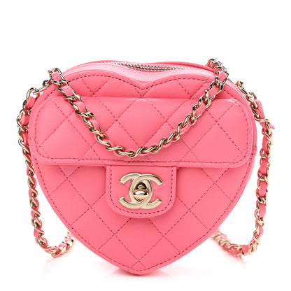 Chanel Lambskin Quilted CC In Love Heart Clutch With Chain Pink 1 of 11
