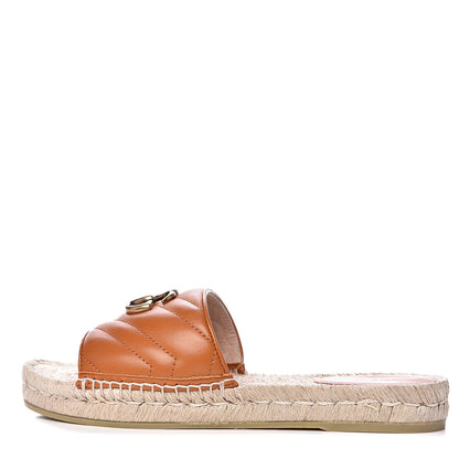 Gucci Nappa Matelasse GG Marmont Espadrille Slide Sandals 37.5 Cognac 1 of 9