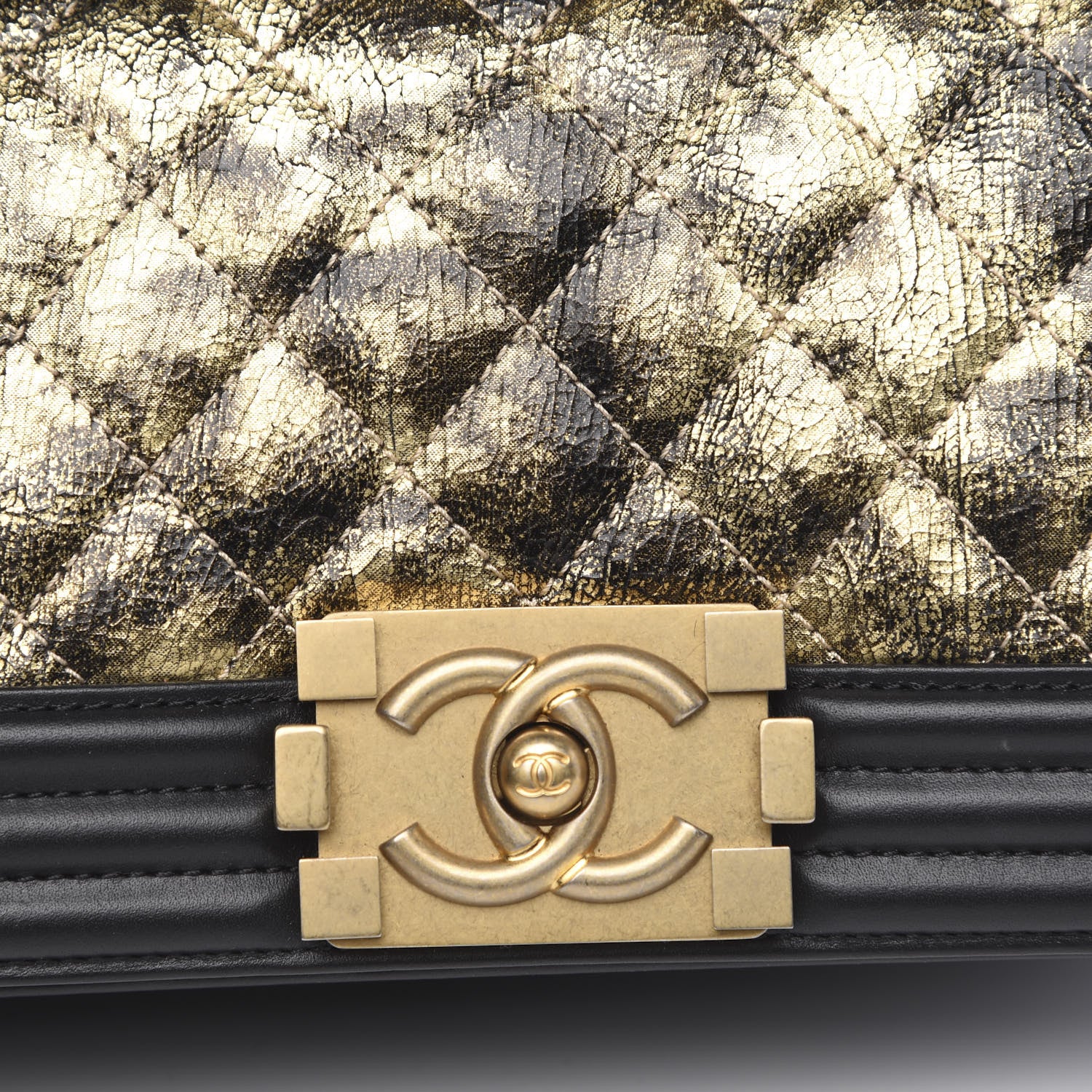 Chanel Metallic Crumpled Goatskin Small Boy Flap Black Gold 8 of 13