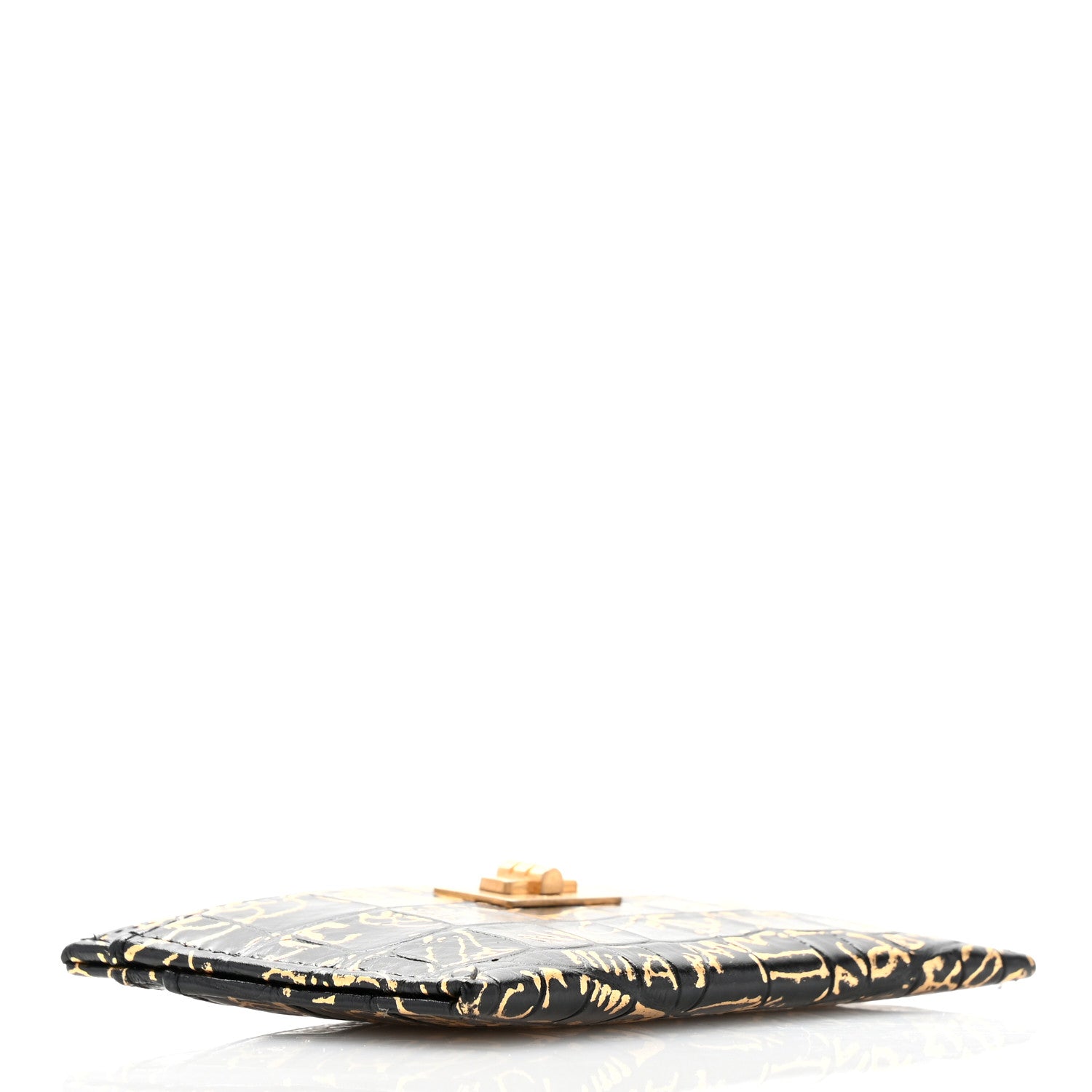 Chanel Calfskin Crocodile Embossed Graffiti 2.55 Cocodile Reissue Card Holder Black Gold 4 of 9