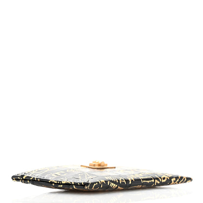 Chanel Calfskin Crocodile Embossed Graffiti 2.55 Cocodile Reissue Card Holder Black Gold 4 of 9