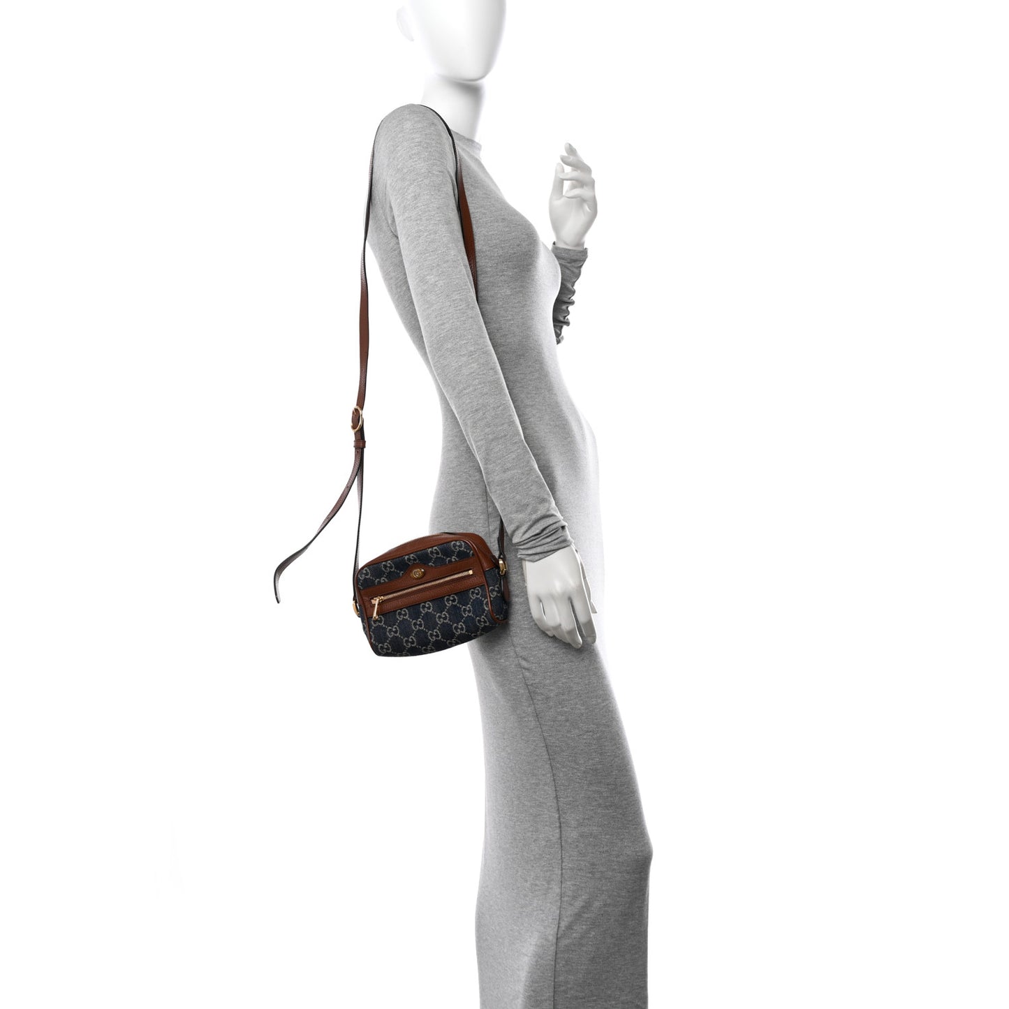 New Denim GG Monogram Dollar Calfskin Mini Ophidia Shoulder Bag Blue Tea Cuir Epilog