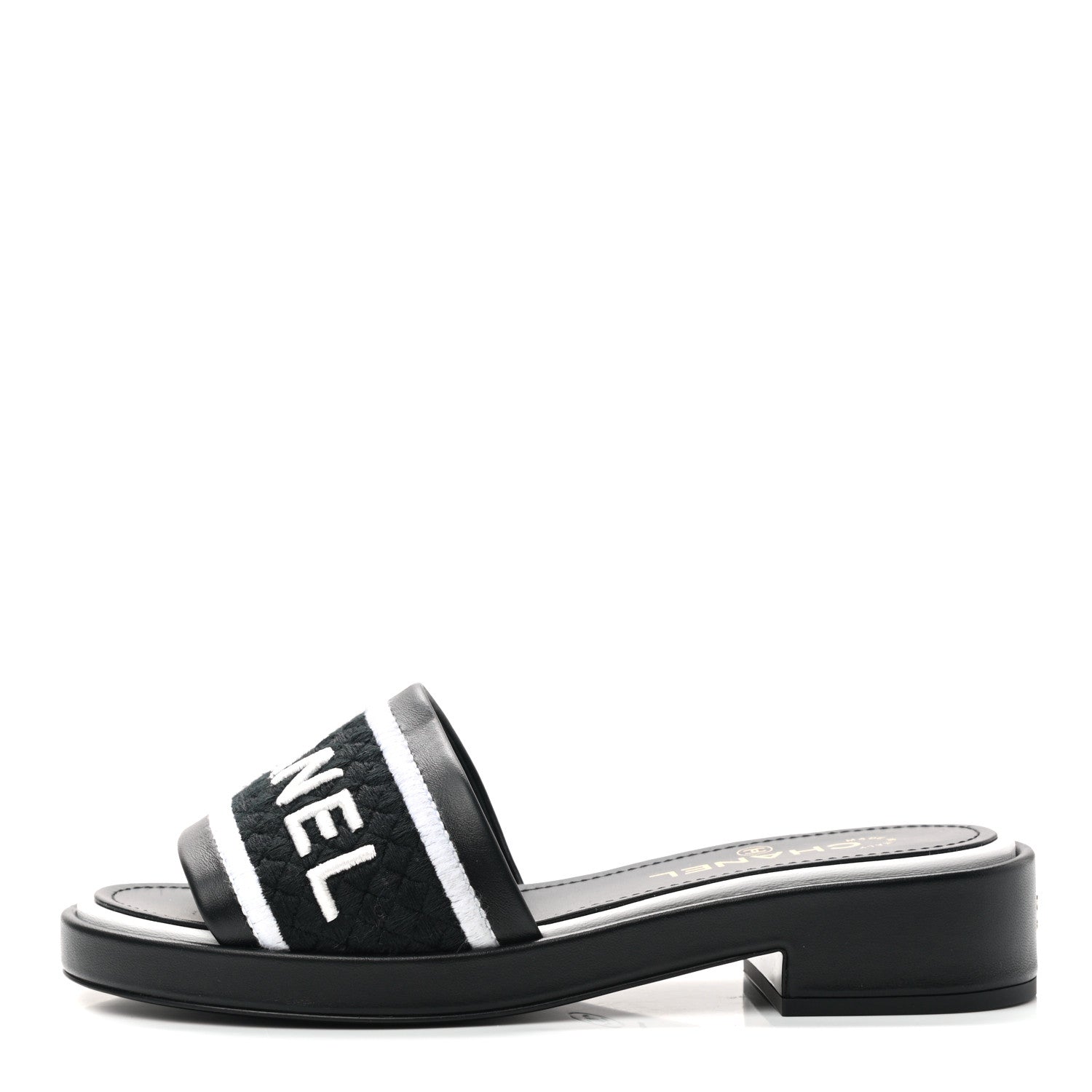 Chanel Lambskin Embroidered CC Mule Sandal 38 Black White 1 of 8