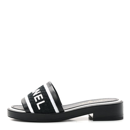 Chanel Lambskin Embroidered CC Mule Sandal 38 Black White 1 of 8