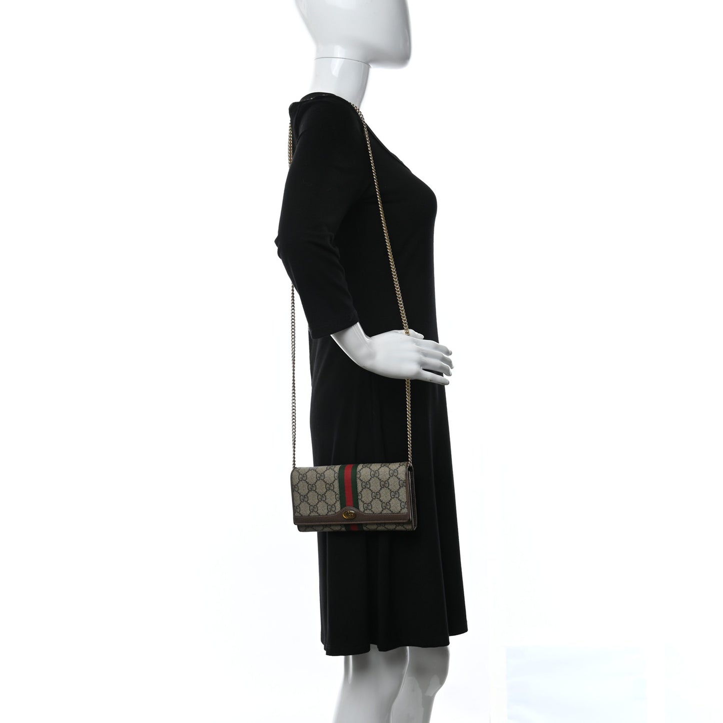 GG Supreme Monogram Web Ophidia Wallet On Chain Brown