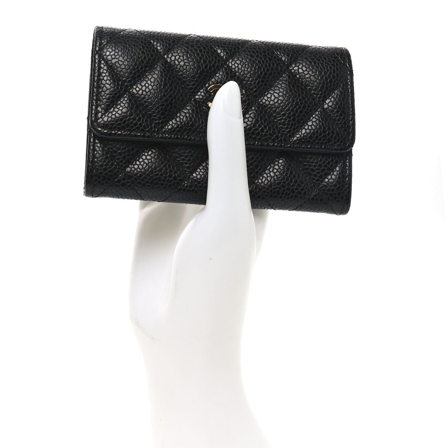 Caviar Quilted Flap Card Holder Black