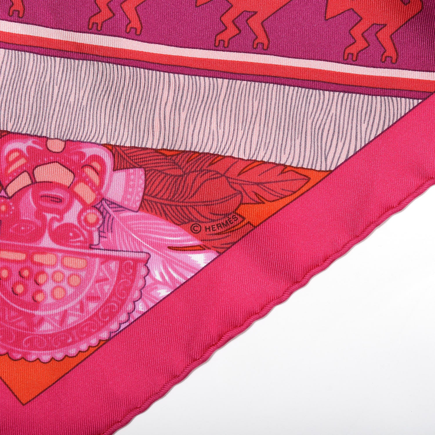 Hermes Silk Twill Huaca Piru Pocket Square Scarf Fuchsia Rouge Rose Pale 2 of 5