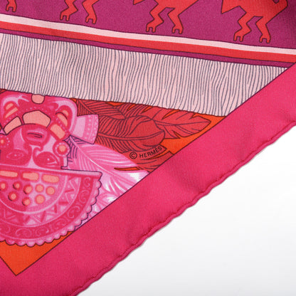 Hermes Silk Twill Huaca Piru Pocket Square Scarf Fuchsia Rouge Rose Pale 2 of 5